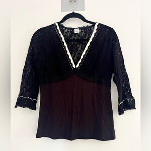Vintage Hanky Panky Black Lace Top 3/4 Sleeves Whimsigoth Grunge 90s y2k Size S